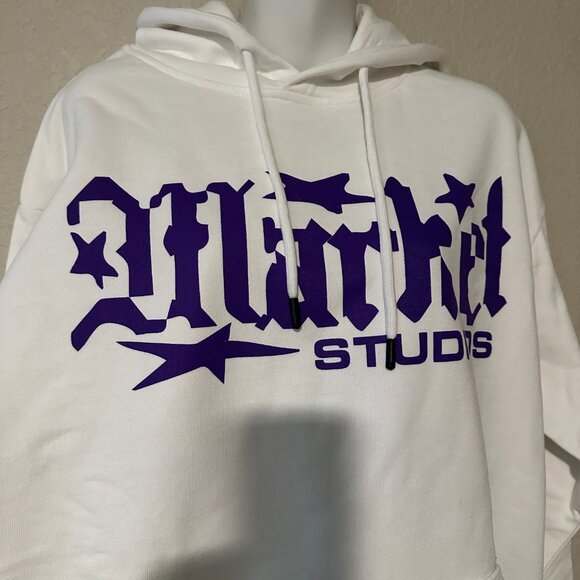 Market Studios White Purple Hoodie Sweatshirt, NWT, Size Large Men - Picture 2 of 7